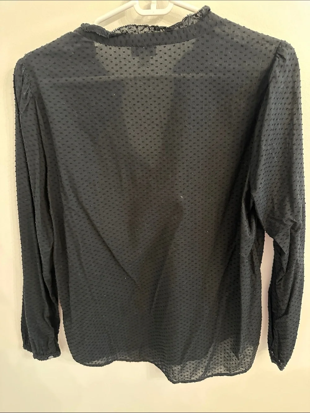 J. Crew Black Swiss Dot Long Sleeve V-Neck Top